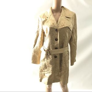 Bebe Women’s Jacquard Damask Jacket Blazer Size L Gold Belted Career Church Work